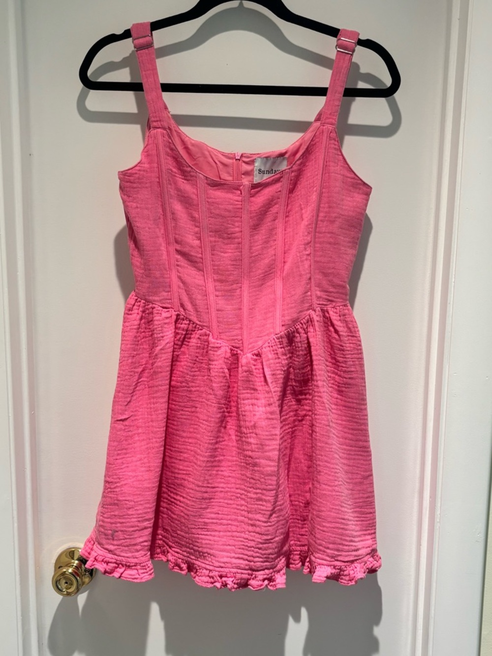 sundays for Anthropologie Pink Textured Fit-and-Flare Dress Size M